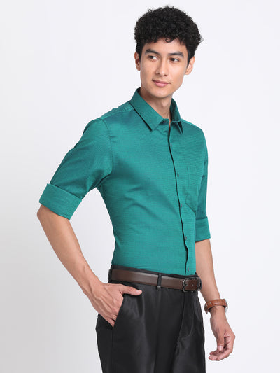 100% Cotton Turquoise Blue Dobby Slim Fit Full Sleeve Ceremonial Shirt