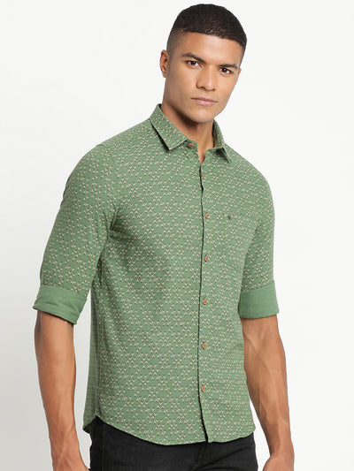 Khadi Dark Green Printed Slim Fit Full Sleeve Casual Shirt