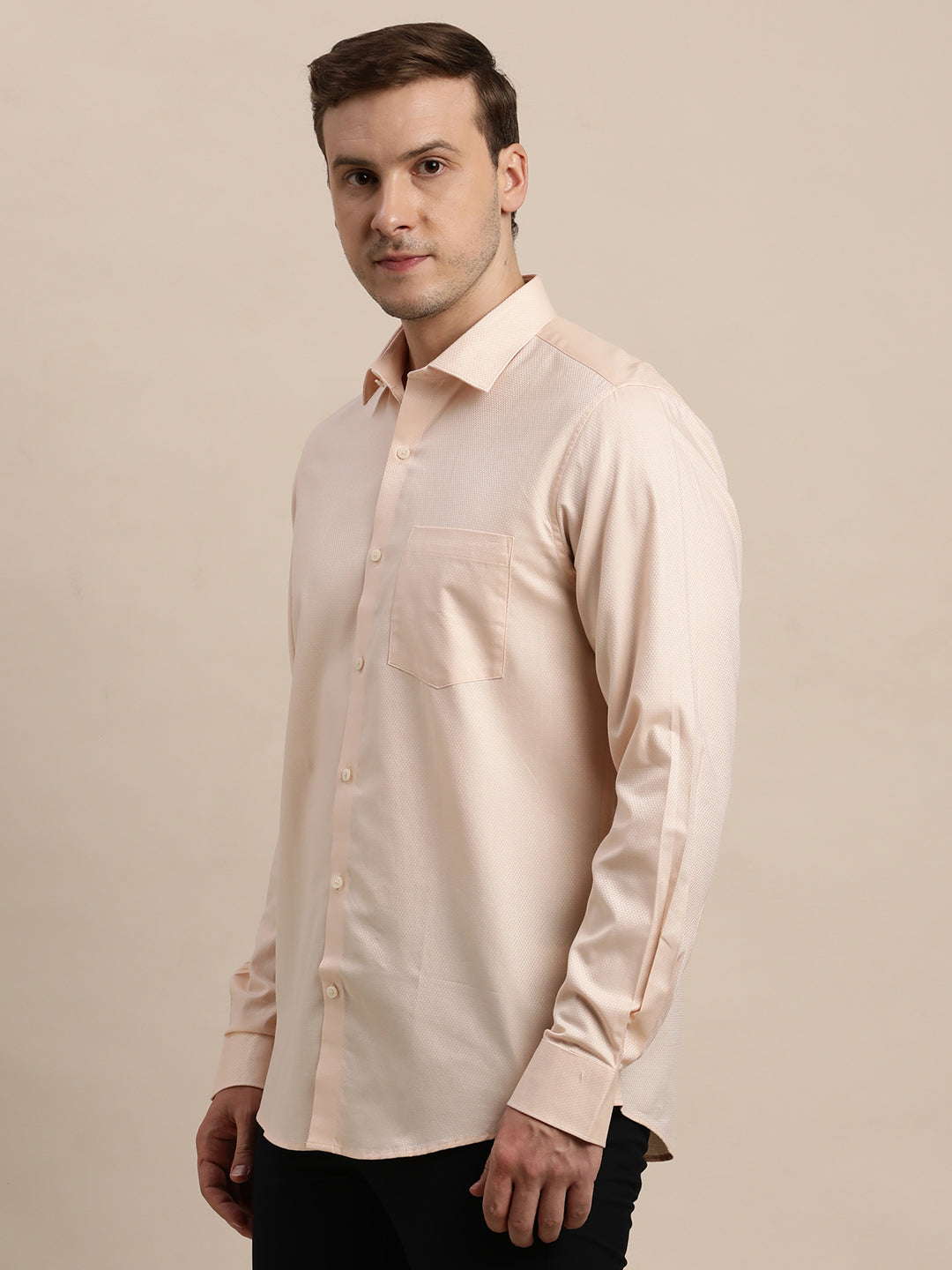 100% Cotton Peach Dobby Slim Fit Full Sleeve Formal Shirt