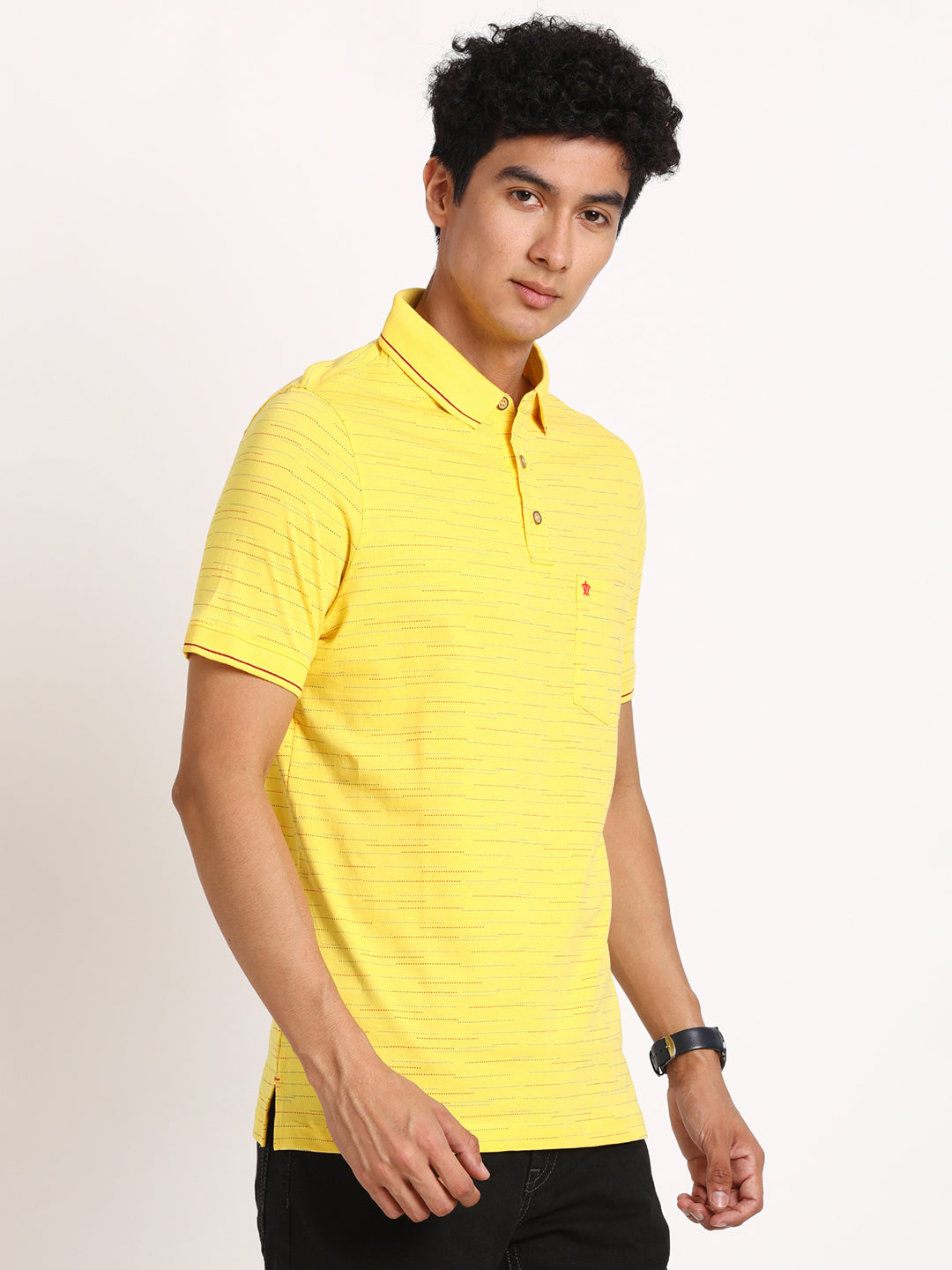 100% Cotton Lemon Printed Polo Neck Half Sleeve Casual T-Shirt