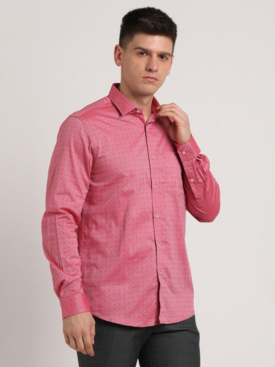 100% Cotton Dusty Pink Dobby Slim Fit Full Sleeve Formal Shirt