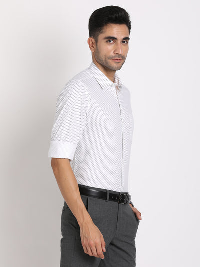 Cotton Tencel White Printed Slim Fit Full Sleeve Formal Shirt