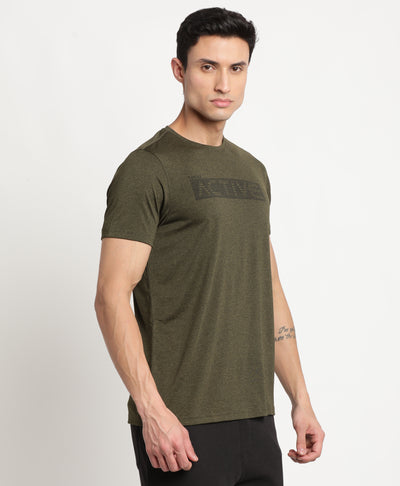 Polyester Olive Printed Crew Neck Half Sleeve Active T-Shirt