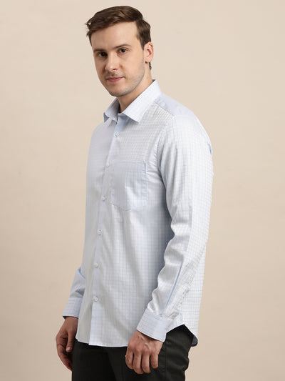 100% Cotton White Checkered Slim Fit Full Sleeve Formal Shirt