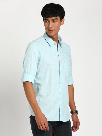 100% Cotton Blue Plain Slim Fit Full Sleeve Casual Shirt