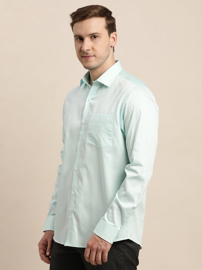 100% Cotton Light Green Plain Slim Fit Full Sleeve Formal Shirt