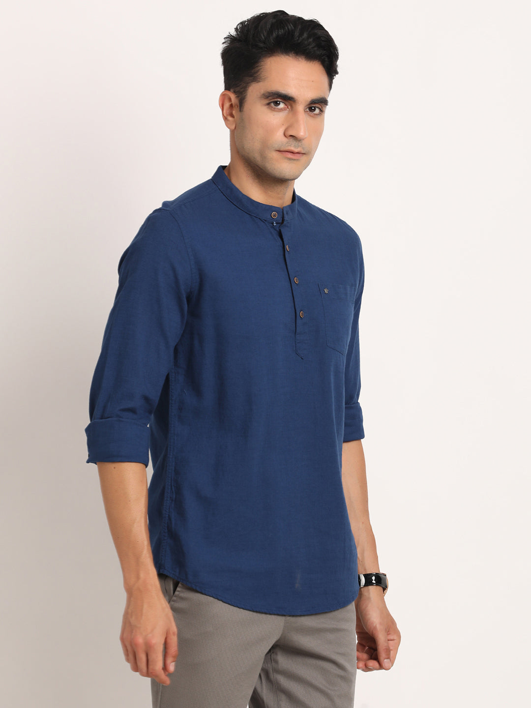 100% Cotton Navy Blue Plain Slim Fit Full Sleeve Casual Shirt