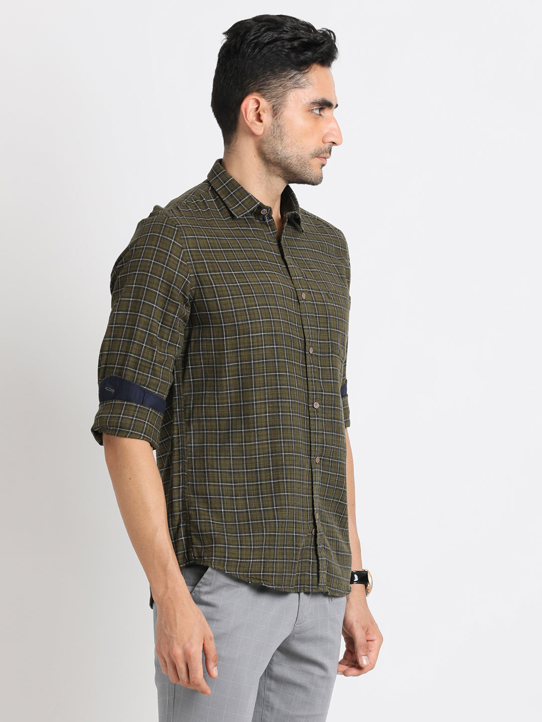 100% Cotton Dark Green Checkered Slim Fit Full Sleeve Casual Shirt