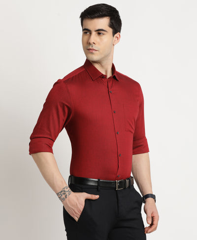 100% Cotton Red Dobby Slim Fit Full Sleeve Ceremonial Shirt
