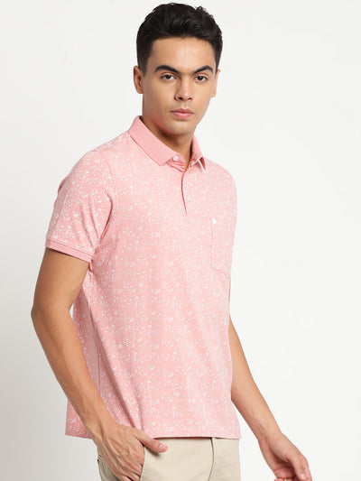 Turtle Men Cotton Pink Printed Polo Neck T-Shirts