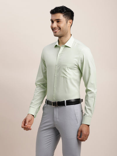 100% Cotton Pista Green Plain Slim Fit Full Sleeve Formal Shirt