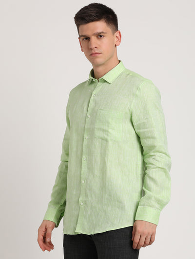 Pure Linen Pista Green Plain Slim Fit Full Sleeve Formal Shirt
