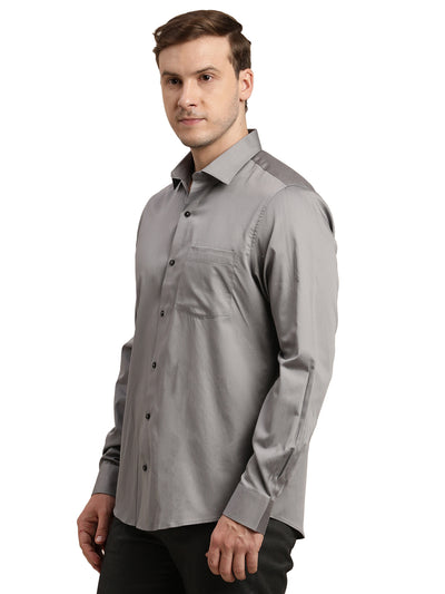 100% Cotton Grey Plain Slim Fit Full Sleeve Formal Shirt