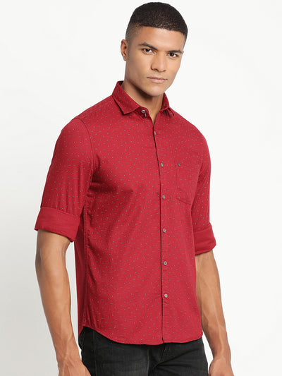 100% Cotton Maroon Printed Slim Fit Full Sleeve Casual Shirt