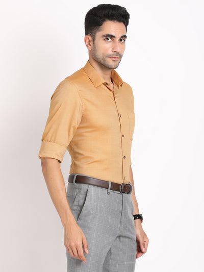 100% Cotton Mustard Dobby Slim Fit Full Sleeve Formal Shirt