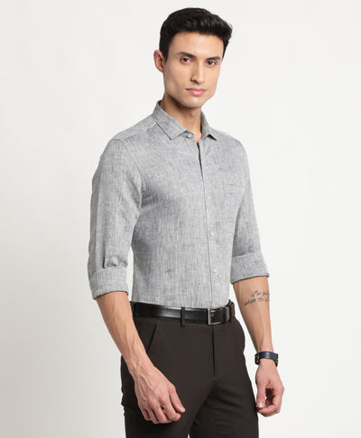 Pure Linen Black Plain Slim Fit Full Sleeve Formal Shirt