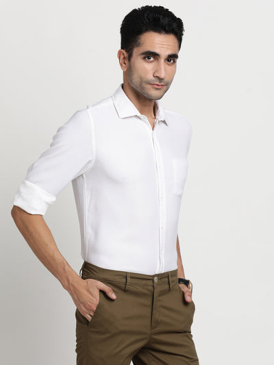 100% Cotton White Plain Slim Fit Full Sleeve Casual Shirt