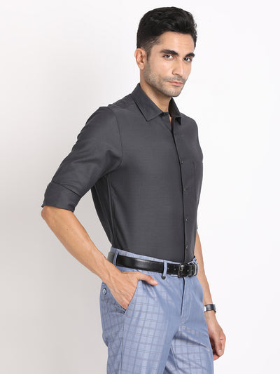 100% Cotton Charcoal Dobby Slim Fit Full Sleeve Formal Shirt