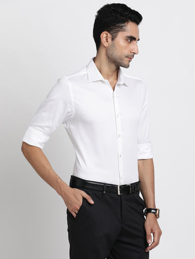 Cotton Stretch White Plain Slim Fit Full Sleeve Ceremonial Shirt