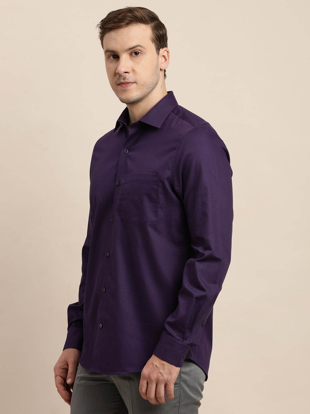 100% Cotton Purple Dobby Slim Fit Full Sleeve Formal Shirt