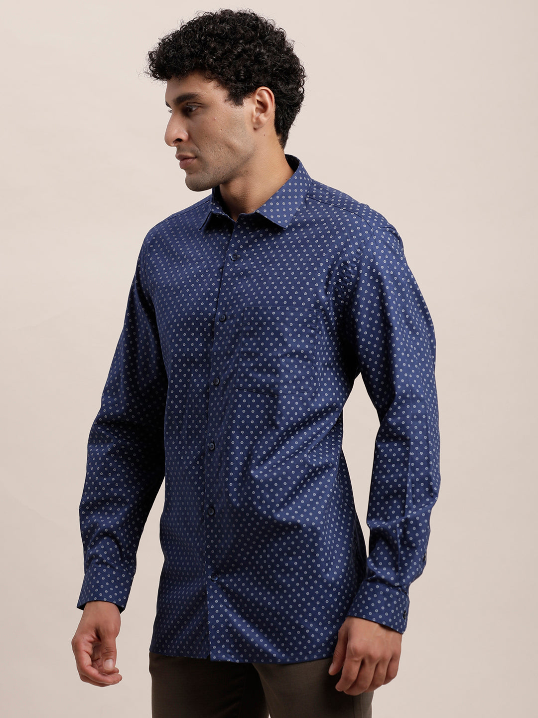 100% Cotton Blue Printed Regular Fit Full Sleeve Formal Shirt