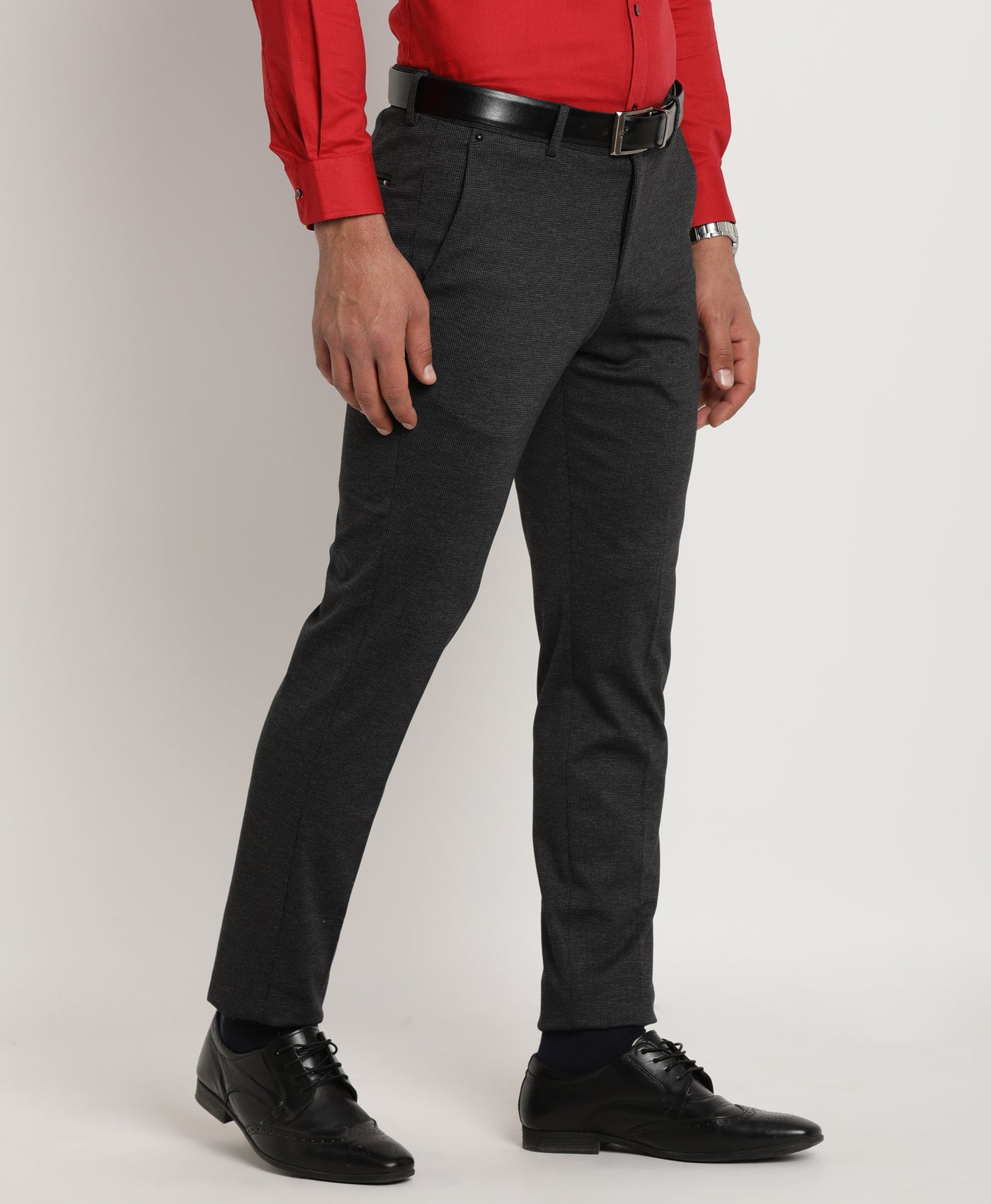 Cotton Black Dobby Ultra Slim Fit Flat Front Ceremonial Trouser