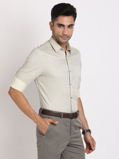 100% Cotton Beige Printed Slim Fit Full Sleeve Formal Shirt