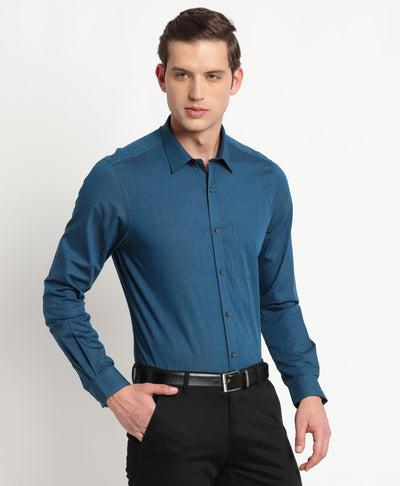 100% Cotton Navy Blue Plain Slim Fit Full Sleeve Formal Shirt