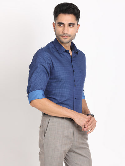 100% Cotton Blue Dobby Slim Fit Full Sleeve Formal Shirt