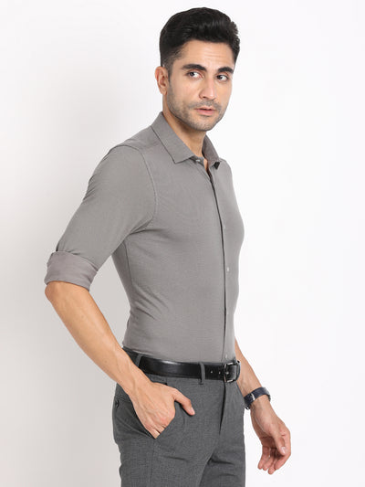 Cotton Grey Printed Slim Fit Full Sleeve Formal Shirt