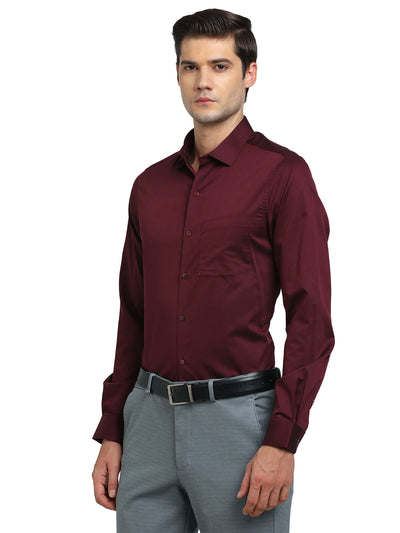 100% Cotton Maroon Plain Slim Fit Full Sleeve Ceremonial Shirt