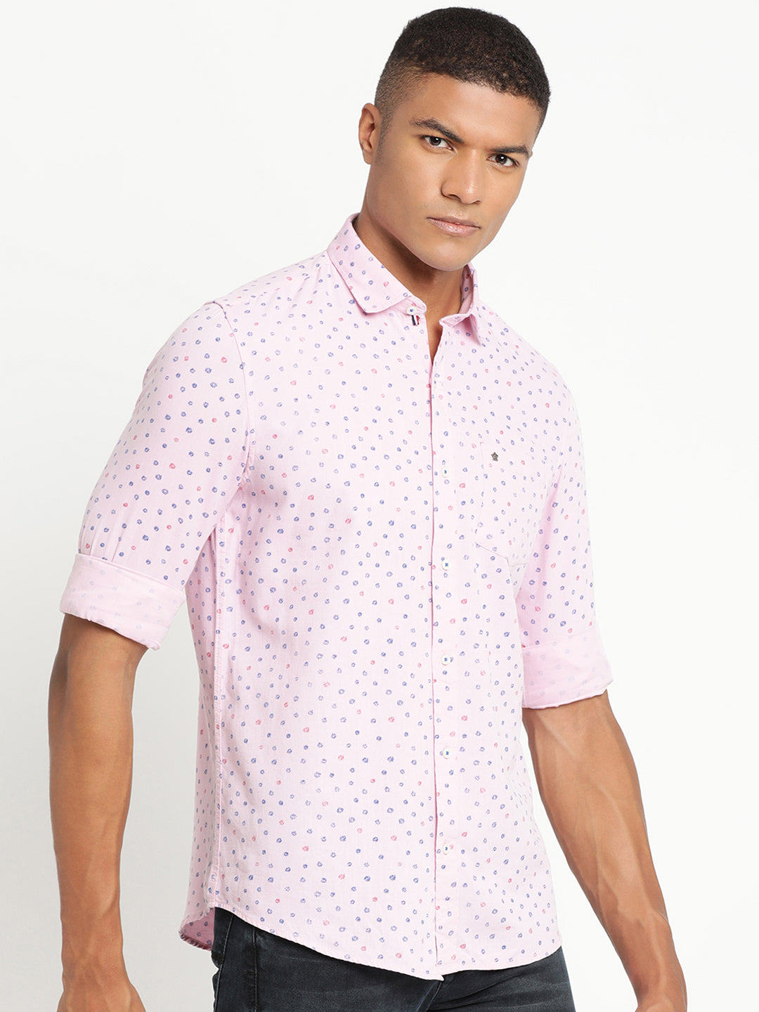 100% Cotton Pink Printed Slim Fit Full Sleeve Casual Shirt