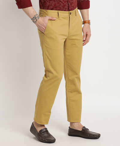 Cotton Stretch Sand Brown Plain Ultra Slim Fit Flat Front Casual Trouser