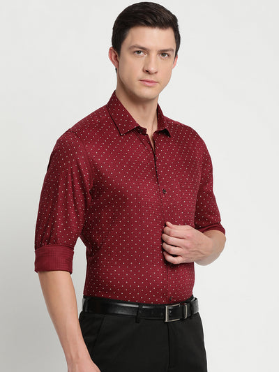 100% Cotton Maroon Printed Regular Fit Full Sleeve Formal Shirt