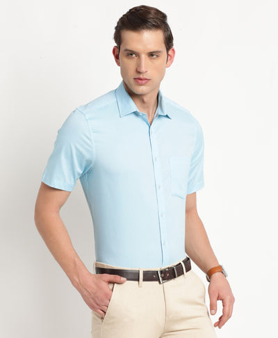 100% Cotton Light Blue Plain Regular Fit Half Sleeve Formal Shirt