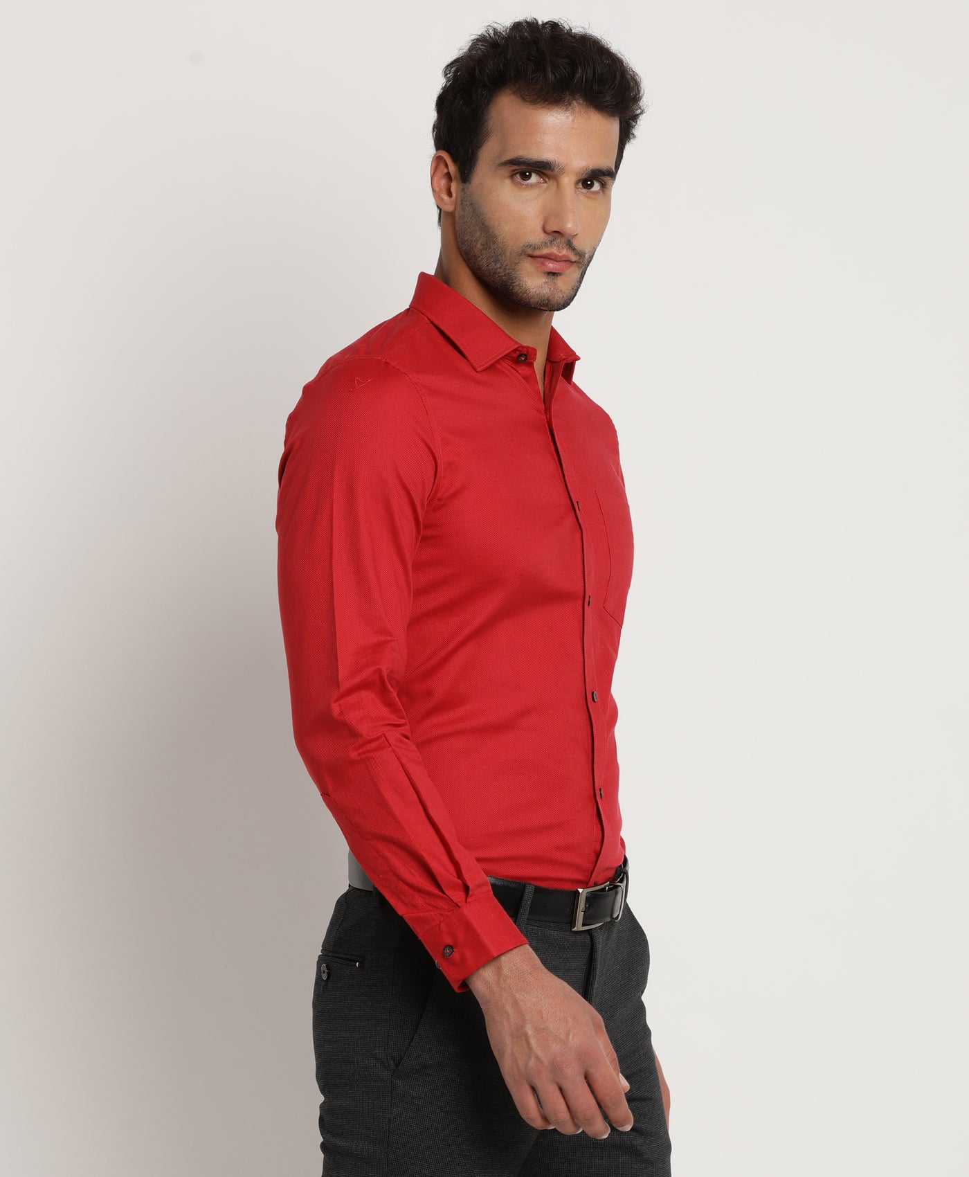 100% Cotton Red Dobby Slim Fit Full Sleeve Formal Shirt