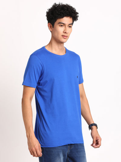 Essential 100% Cotton Blue Solid Round Neck Half Sleeve Casual T-Shirt