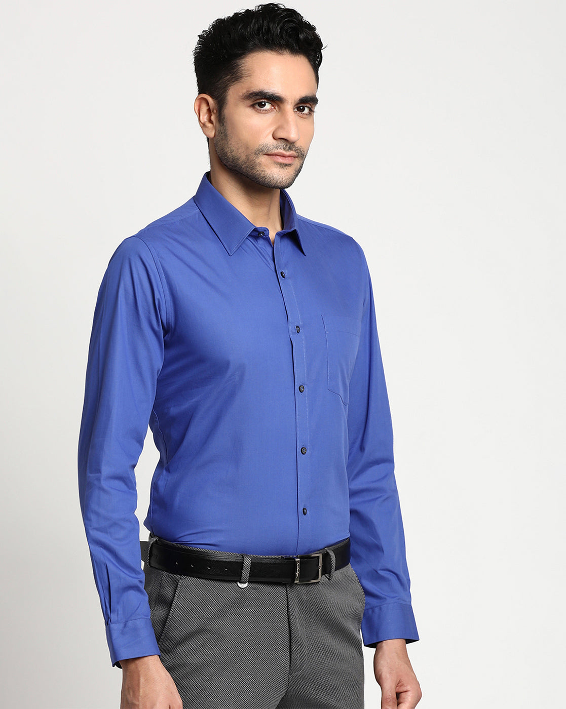 Giza Cotton Blue Plain Slim Fit Full Sleeve Formal Shirt