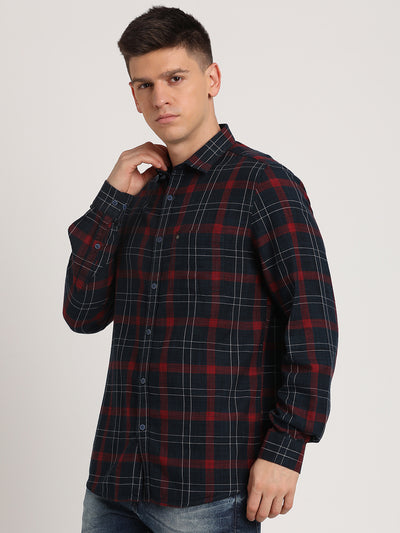 Cotton Lyocell Black Checkered Slim Fit Full Sleeve Casual Shirt