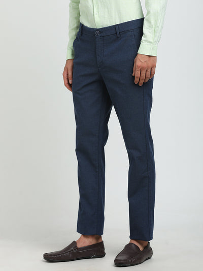 Cotton Stretch Blue Dobby Ultra Slim Fit Flat Front Casual Trouser