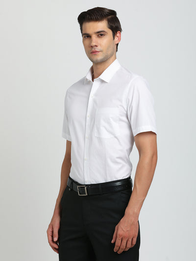 100% Cotton White Plain Slim Fit Half Sleeve Formal Shirt