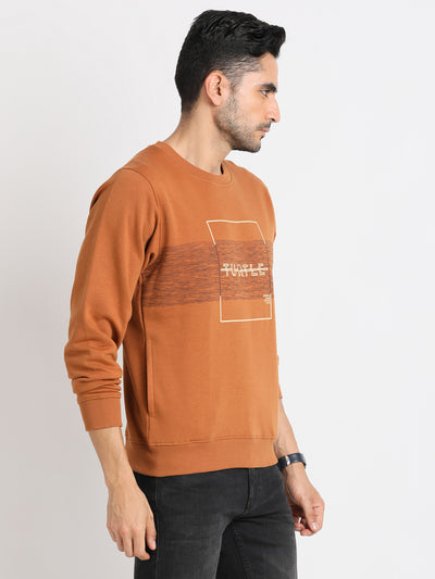 Cotton Stretch Rust Plain Regular Fit Full Sleeve Casual Sweatshirt