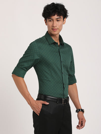 Turtle Men Pure Cotton Green Printed Slim Fit Formal Shirts