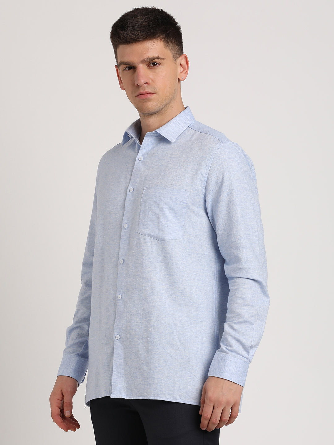 100% Cotton Light Blue Plain Regular Fit Full Sleeve Formal Shirt