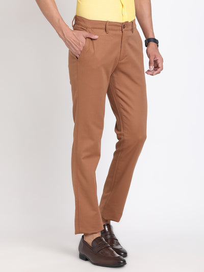 Cotton Stretch Orange Dobby Ultra Slim Fit Flat Front Casual Trouser
