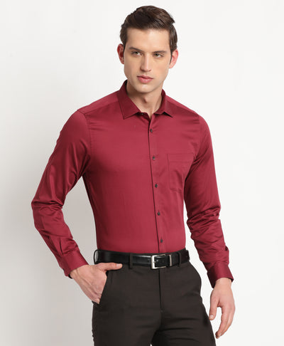 100% Cotton Maroon Plain Slim Fit Full Sleeve Ceremonial Shirt