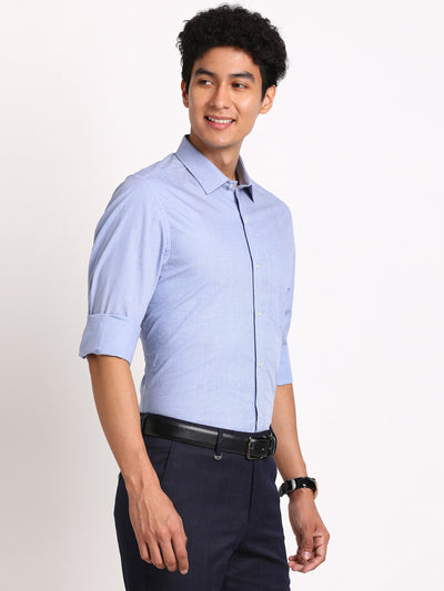 Giza Cotton Sky Blue Plain Slim Fit Full Sleeve Formal Shirt