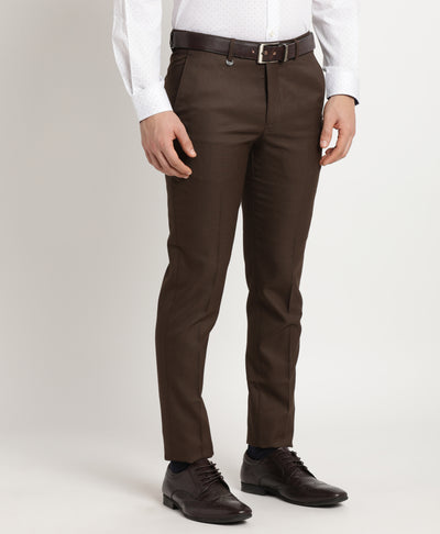 Poly Viscose Brown Dobby Ultra Slim Fit Flat Front Formal Trouser