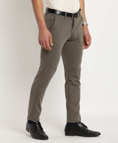 Cotton Grey Plain Ultra Slim Fit Flat Front Casual Trouser