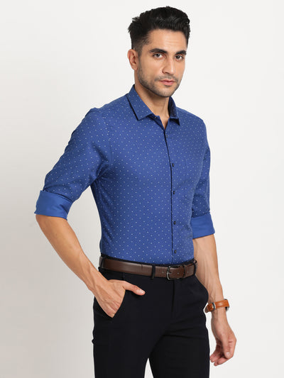 100% Cotton Blue Printed Slim Fit Full Sleeve Formal Shirt